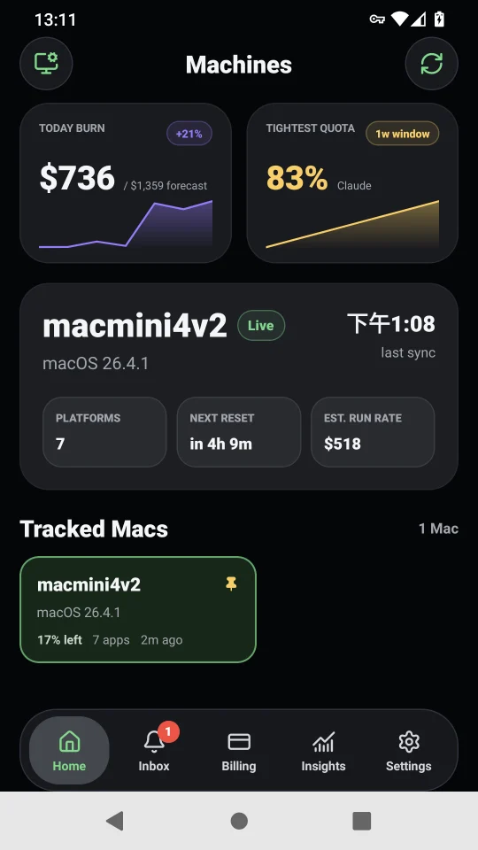 LimitWatch Lite 额度总览